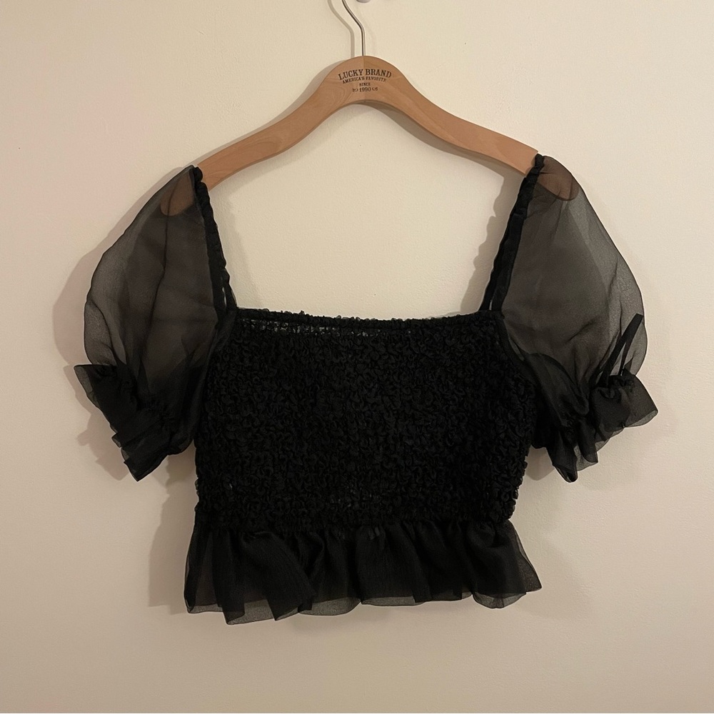 STAUD Cannon Smocked Puff Sleeve Top